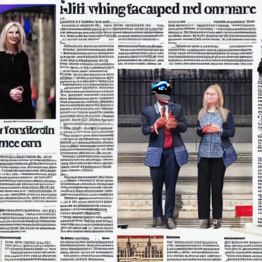 Prompt: Liz truss and Rishi sunak burning down parliament. Daily Telegraph.