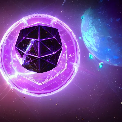 Image similar to purple powerful magic mana symbol, crystal atom solarsystem structure, epic legends game icon, stylized digital illustration, radiating, a glowing aura, global illumination, ray tracing, hdr, unreal engine, octane render, trending on arstation, by ian pesty and katarzyna bek - chmiel