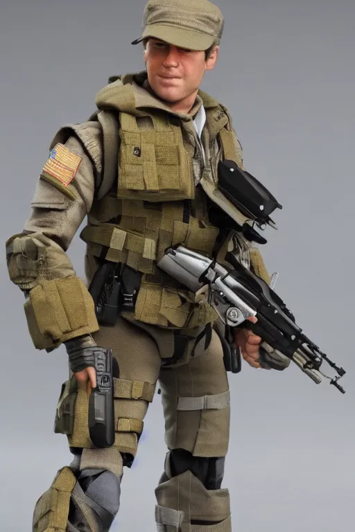 Image similar to 8 k high definition, 1 9 8 0 hasbro style action figure, full body, highly detailed, tactical gear, military, photorealistic