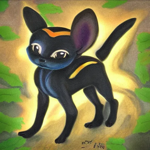 Prompt: umbreon pup in the style of a naturalist painting