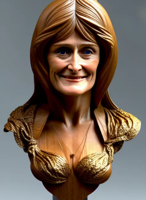 Image similar to high intricate bust of an margot kidder ( 1 9 7 0 ) carved from wood in baroque style, studio light, maria panfilova, andrea savchenko, mike kime, ludovic plouffe, qi sheng luo, oliver cook, trending on artstation