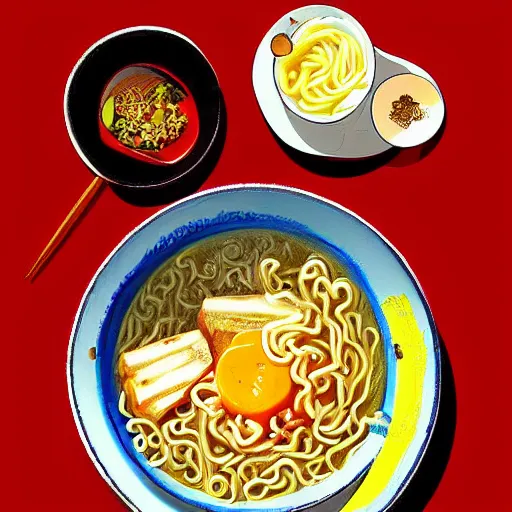 Prompt: a bowl of ramen, aesthetic painting, digital art, concept art, detailed, sharp