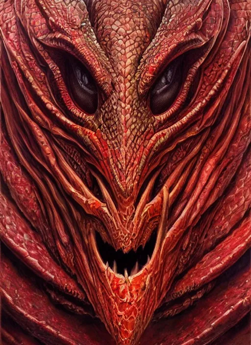 Prompt: welsh dragon mf doom reptile eyes, red dragon skin. intricate, elegant, highly detailed, centered, digital painting, artstation, concept art, smooth, sharp focus, illustration, artgerm, tomasz alen kopera, peter mohrbacher, donato giancola, joseph christian leyendecker, wlop, frank frazetta