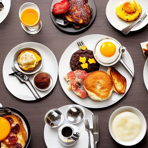 Image similar to American breakfast made of metal, breakfast food, dining table, metallic, food made of metal