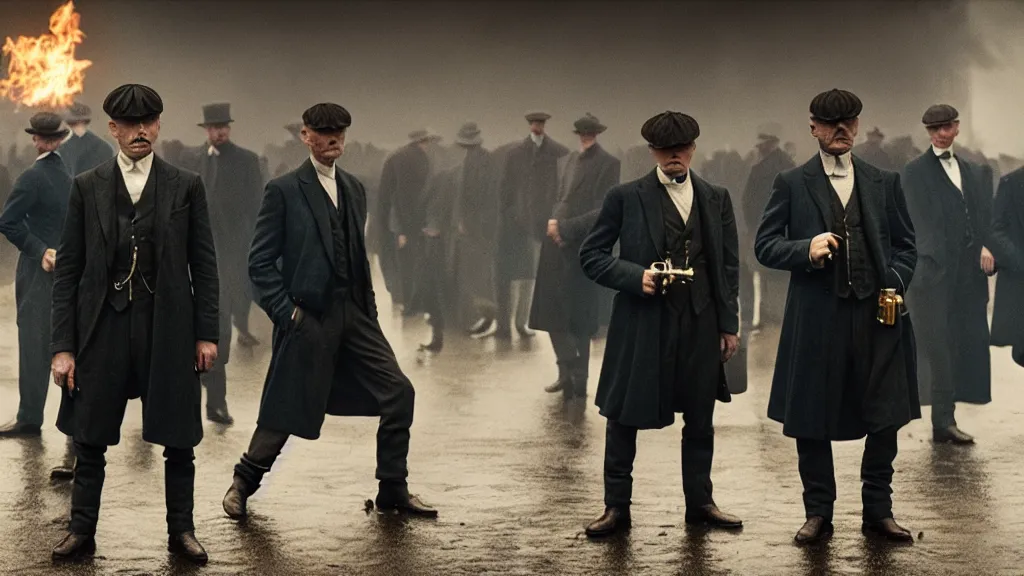 Image similar to the peaky blinders with shrimps instead of heads coming out of the ocean film still from the movie directed by denis villeneuve with art direction by zdzis