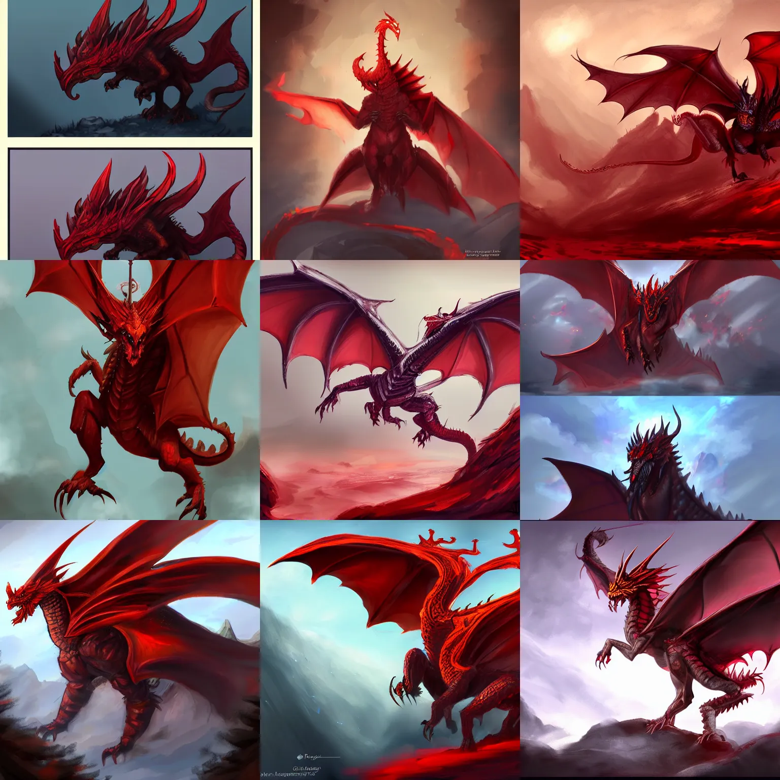 Prompt: d & d, polycount contest winner, speedpainting, concept art, a drawing of a red dragon flying in the sky, a character portrait by pinchus kremegne, fantasy art