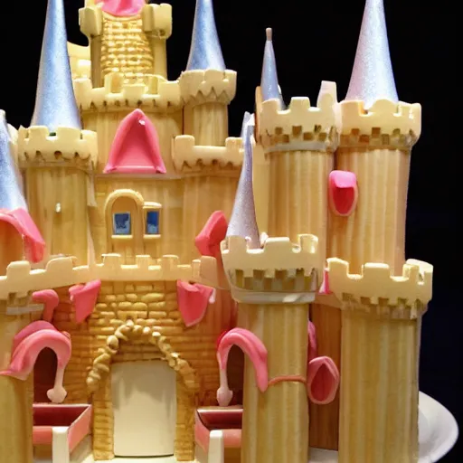 Prompt: a princess castle made of spaghetti