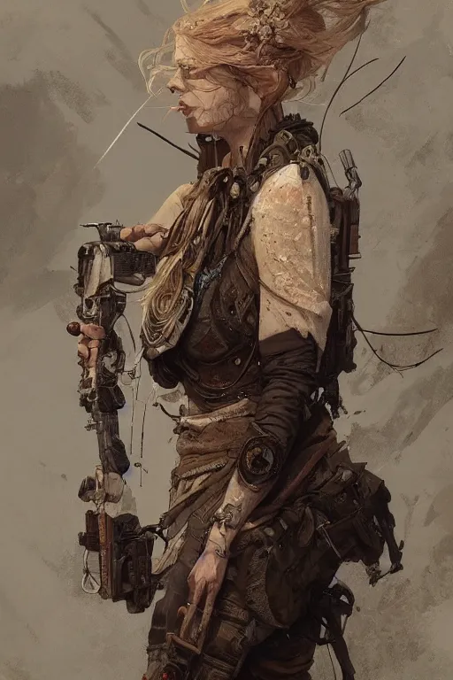 Image similar to A full portrait of a beautiful post apocalyptic Ukrainian explorer, intricate, elegant, highly detailed, digital painting, artstation, concept art, smooth, sharp focus, illustration, art by Krenz Cushart and Artem Demura and alphonse mucha