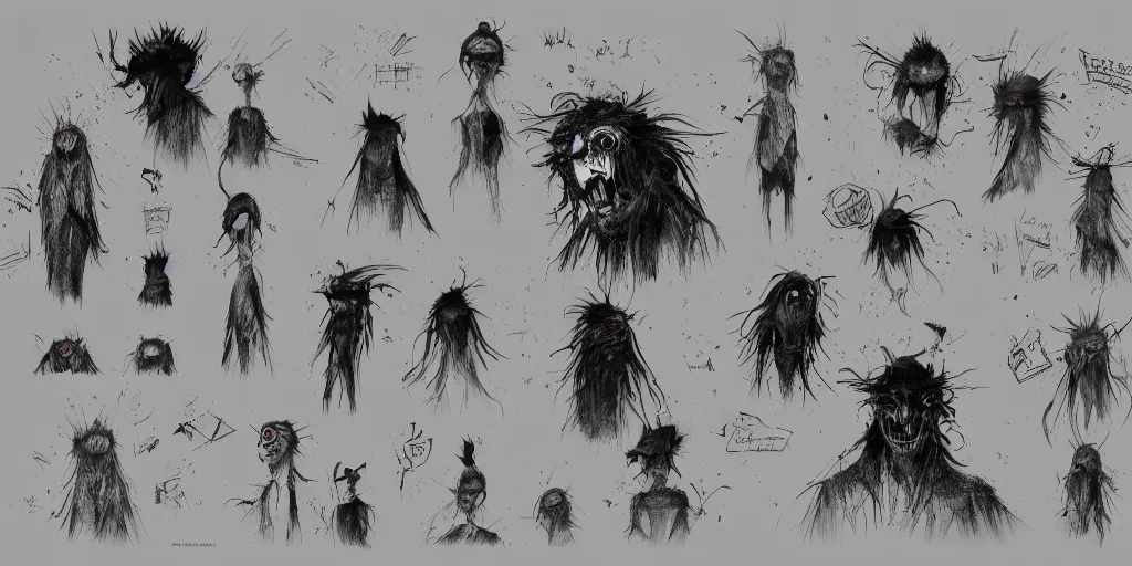 Image similar to babadook, character sheet, concept design, contrast, kim jung gi, greg rutkowski, zabrocki, karlkka, jayison devadas, trending on artstation, 8 k, ultra wide angle, pincushion lens effect