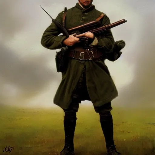 Prompt: portrait of an irish rebel soldier in 1 9 1 6 holding his rifle, trending on artstation