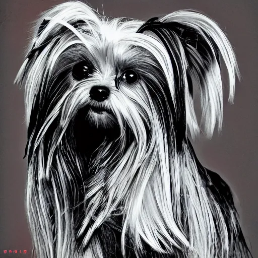 Image similar to witchhouse album art of a yorkshire terrier