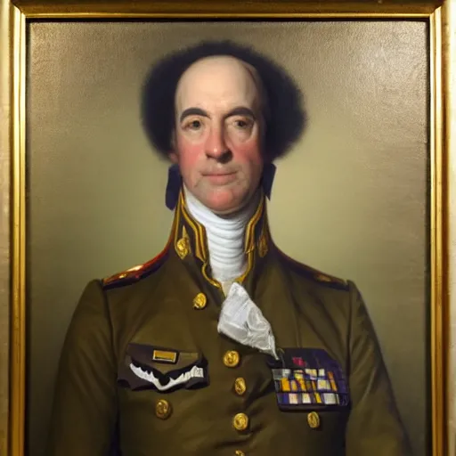 Image similar to facial portrait of the los angeles lakers dictator in military uniform, 1 7 8 0, oil on canvas by william sidney mount, oil on canvas, octane render