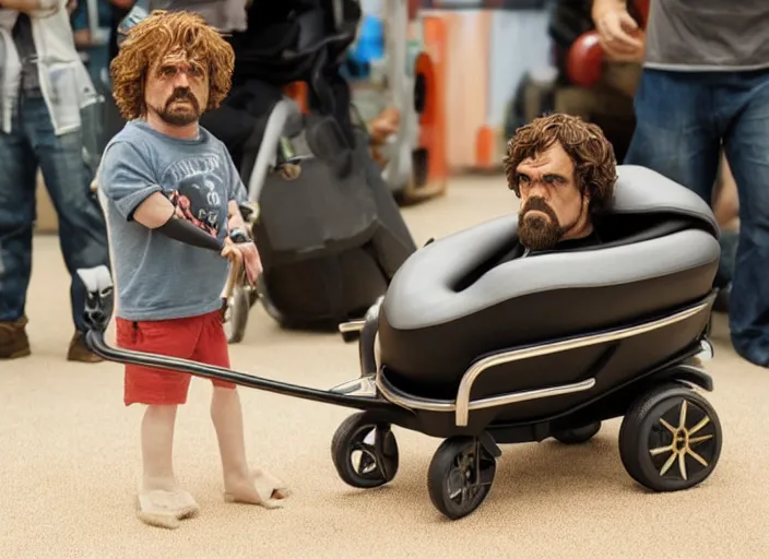 Image similar to peter dinklage tikes cozy coupe, movie still, from the new the wrestler movie, 8 k, realistic