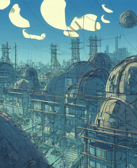 Image similar to simplicity, three buildings made out of nautilus isopods, in the style of power plant, partly cloudy, dramatic lighting, by geof darrow, bill sienkiewicz, dan mumford, yusuke murata, makoto shinkai, ross tran, cinematic, unreal engine, cel shaded, featured on artstation, pixiv