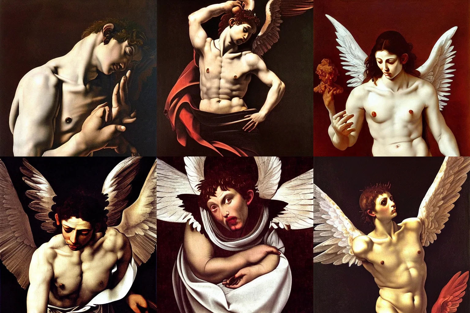 Prompt: A extremely beautiful highly detailed majestic angelic beautiful painting of lucifer by Michelangelo Merisi da Caravaggio,