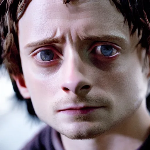 Prompt: Film Still of a elijah wood playing Harry Potter, Film Still, realistic, hyperrealistic, very realistic, very very realistic, highly detailed, very detailed, extremely detailed, detailed, detailed face, very detailed face, very detailed face, realism, HD Quality, 8k resolution, intricate details, body and head in frame, Real Life