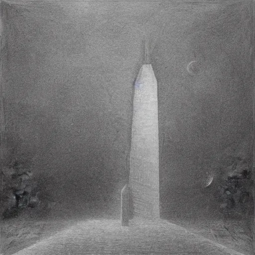 Image similar to liminal space, empty, dark, a tower in a tempest, meditation on death