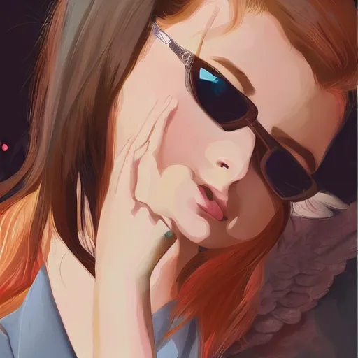 Image similar to cute beautiful girl with angel wings in suit crying in the Wall Street in the middle of the crowd, elegant, 2d, ultra highly detailed, digital painting, smooth, sharp focus, artstation, pixiv, art by Ilya Kuvshinov