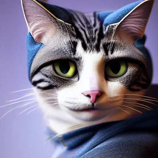 Prompt: a studio photograph of a cat wearing a hoodie,realistic,photorealistic,hyperdetailed,hyperrealistic,detailed face,highly detailed,professional photo,professional lighting,studio photo,studio lighting,Character design by charlie bowater, ross tran, artgerm, and makoto shinkai, detailed, inked, western comic book art, 2021 award winning painting