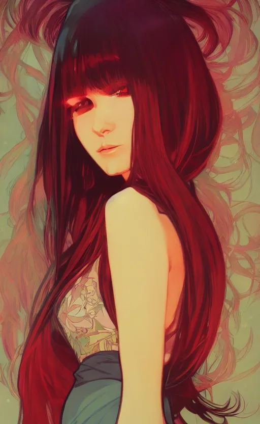 Image similar to Zero Two, ambient lighting, 4k, alphonse mucha, lois van baarle, ilya kuvshinov, rossdraws, artstation