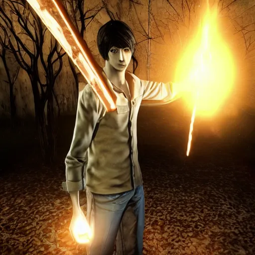 Prompt: Screenshot of Light Yagami in Dead By Daylight