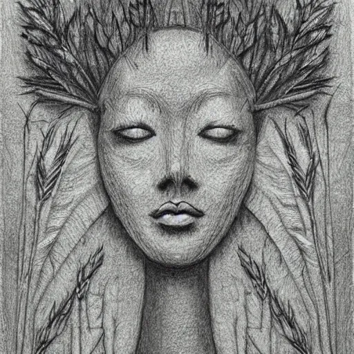 Image similar to 🌾🍃☘🗿, pencil illustration