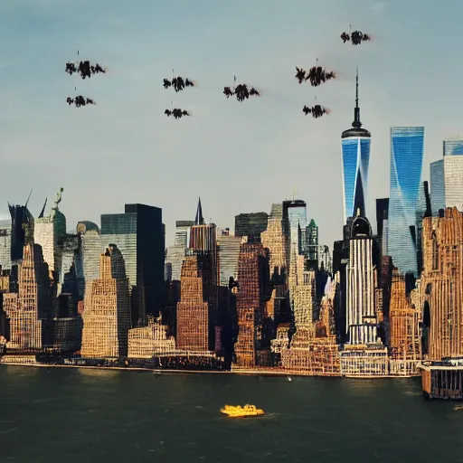 Image similar to professional journalism photograph of alien invaders destroying new york