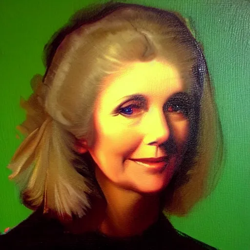 Prompt: of a oil painting of olivia newton john in the style of rembrandt