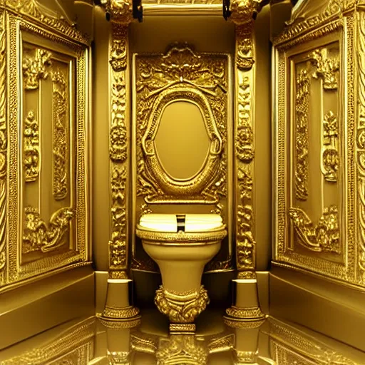 Image similar to a toilet made from solid gold. highly detailed, ornate, photorealistic