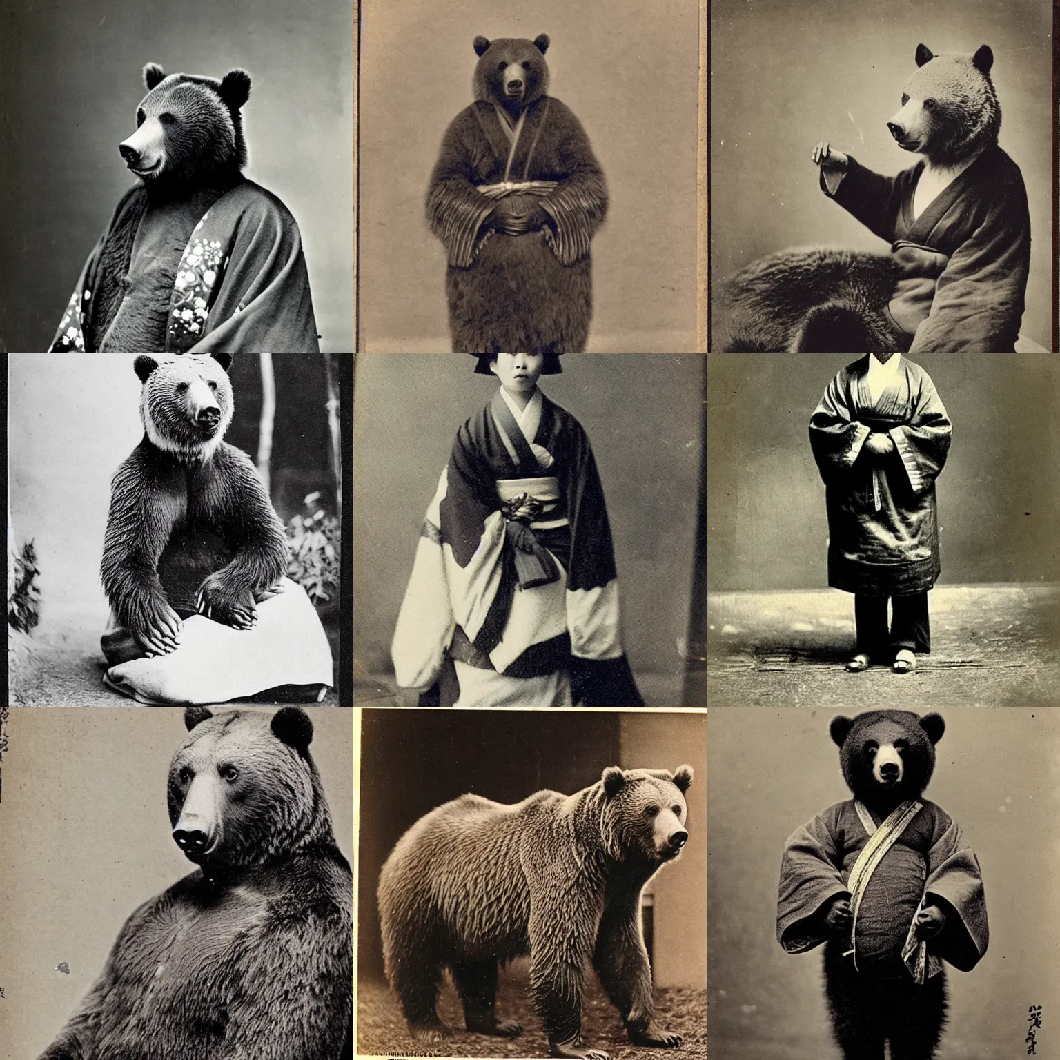 Prompt: “grizzly bear in kimono, 1900’s photo”