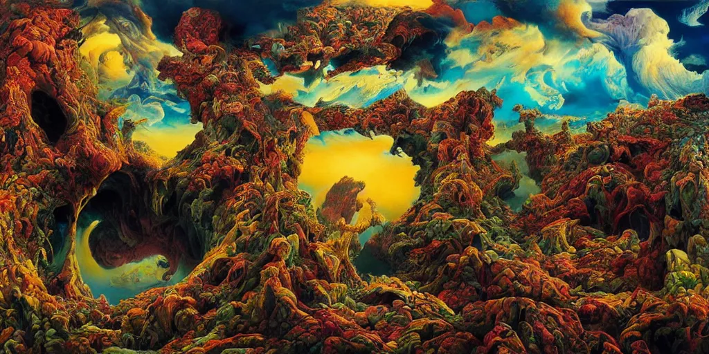 Prompt: ultrawide angle colour masterpiece surreal closeup portrait photography of surrealism by annie leibovitz and michael cheval, incredible sense of depth and perspective and clarity, weird surreal epic psychedelic complex biomorphic 3 d fractal landscape giant beast skull by kilian eng and roger dean and giger and salvador dali and beksinski, 8 k