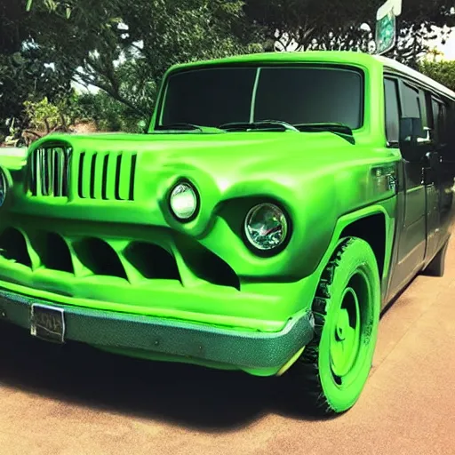 Prompt: boy pulled up in the hulk machine 😂