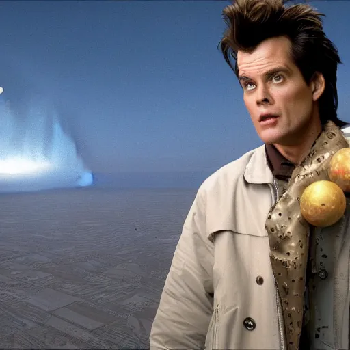 Image similar to hyperrealistic film still of ace ventura in the truman show set in space, stunning 3 d render, inspired by istvan sandorfi & greg rutkowski & unreal engine, perfect facial symmetry, dim volumetric cinematic lighting, 8 k octane comprehensive render, extremely hyper - detailed, incredibly lifelike attributes, intricate, real flesh texture, masterpiece, artstation, stunning,