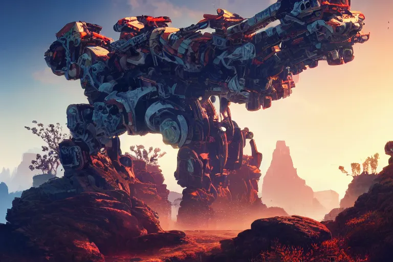 Image similar to rockbreaker machine mecanical creature robot of horizon forbidden west horizon zero dawn bioluminiscence global illumination ray tracing hdr fanart arstation by ian pesty and alena aenami artworks in 4 k