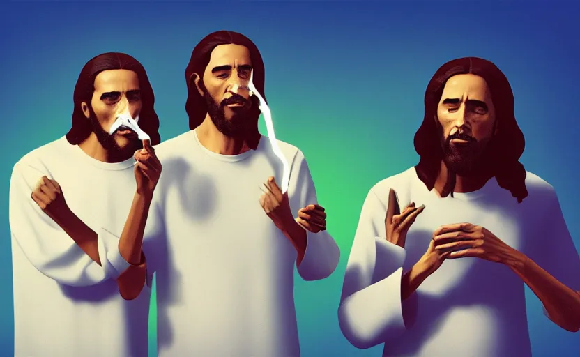 Prompt: Obama and Jesus smoking out by Beeple; 4K; 8K