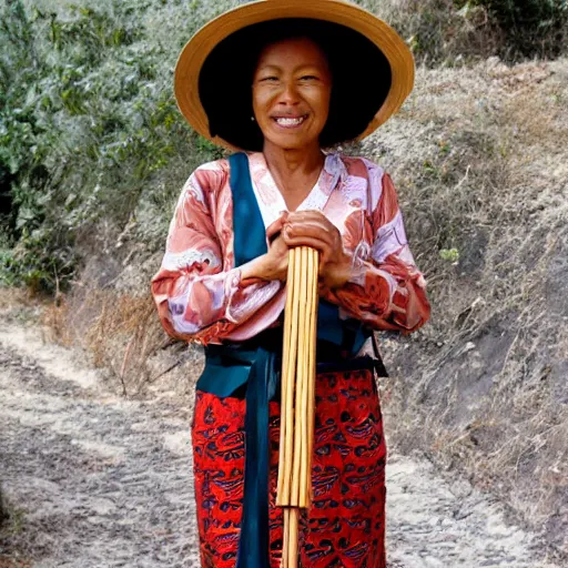 Prompt: a woman holding a kanabo