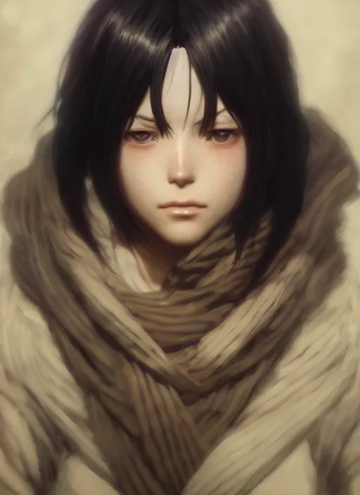 Image similar to Mikasa Ackerman, au naturel, hyper detailed, digital art, trending in artstation, cinematic lighting, studio quality, smooth render, unreal engine 5 rendered, octane rendered, art style by klimt and nixeu and ian sprigger and wlop and krenz cushart