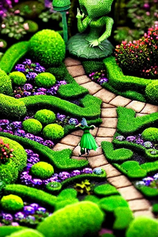 Image similar to intricate detailed Garden, Green Witch Walking her Garden, Magic being Cast to create magical garden creatures, enchanted, life like plants, Disney Pixar animation, high detail, max upscale, 8k