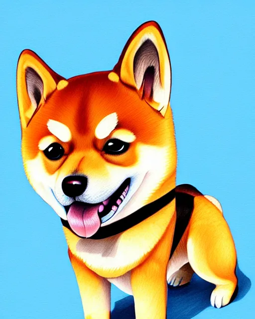 Image similar to hyper - realistic illustration of a chibi shiba inu dog, digital painting, by artgem