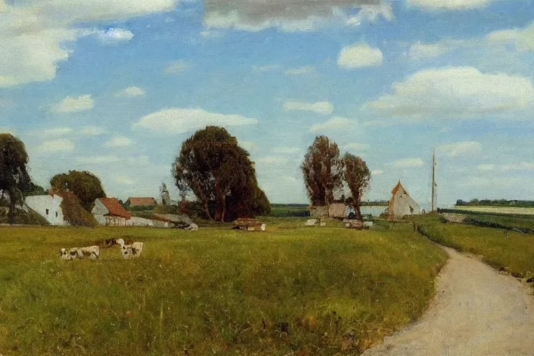 Image similar to P.S. Krøyer painting of idyllic danish rural landscape