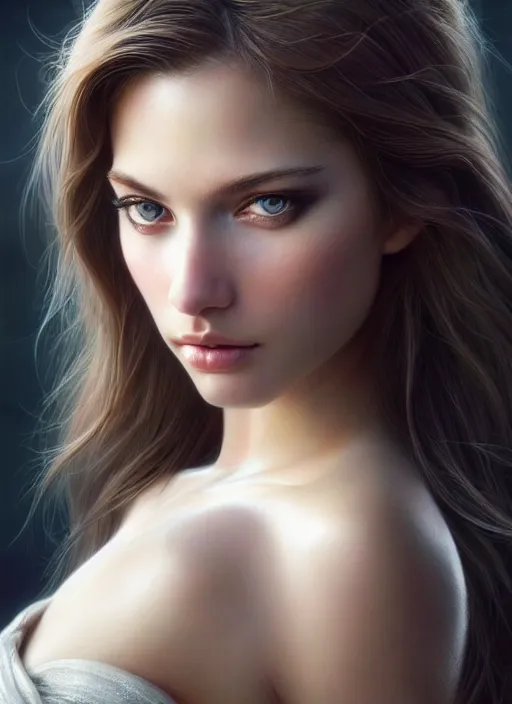 Image similar to a gorgeous female photo, professionally retouched, award winning, hyperdetailed, photorealism, soft lighting, feather hair, realistic, smooth face, perfect eyes, wide angle, sharp focus on eyes, 8 k high definition, insanely detailed, intricate, elegant, art by artgerm and greg rutkowski and j scott campbell