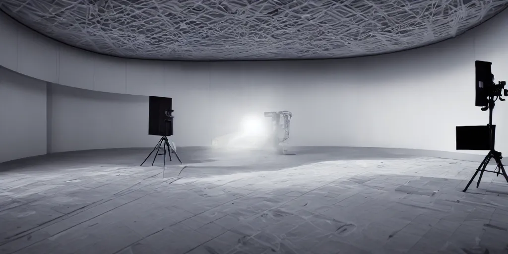Prompt: a wide angle photo of an empty space in a futuristic studio, global illumination, cinematic
