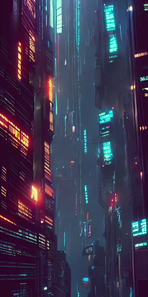 Image similar to epic cyberpunk cityscape : : blade runner, james guilleard, beeple, laurie greasley, dan mcpharlin : : ornate, dynamic, particulate, rich colors, intricate, elegant, highly detailed, centered, artstation, smooth, sharp focus, octane render, 3 d