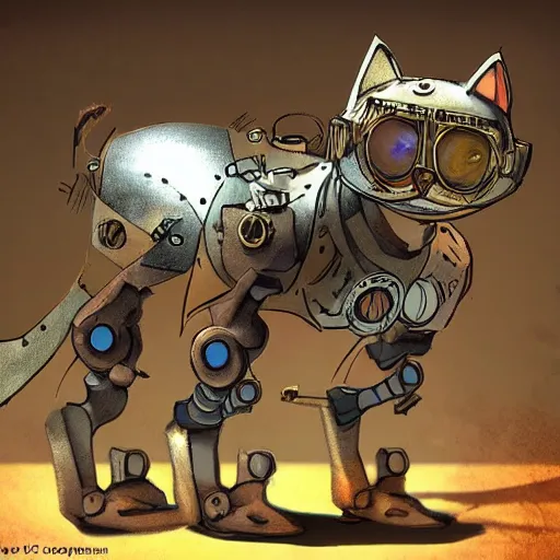 Image similar to concept art of steampunk robot cat