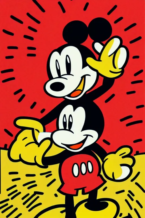 Image similar to Poster illustration of Mickey Mouse, full shot, Keith Haring style