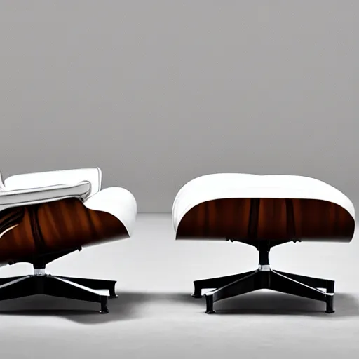 Image similar to eames lounge chair and ottoman redesigned by zaha hadid, product picture, photography