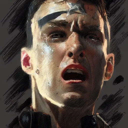 Image similar to captain america crying art, by greg rutkowski