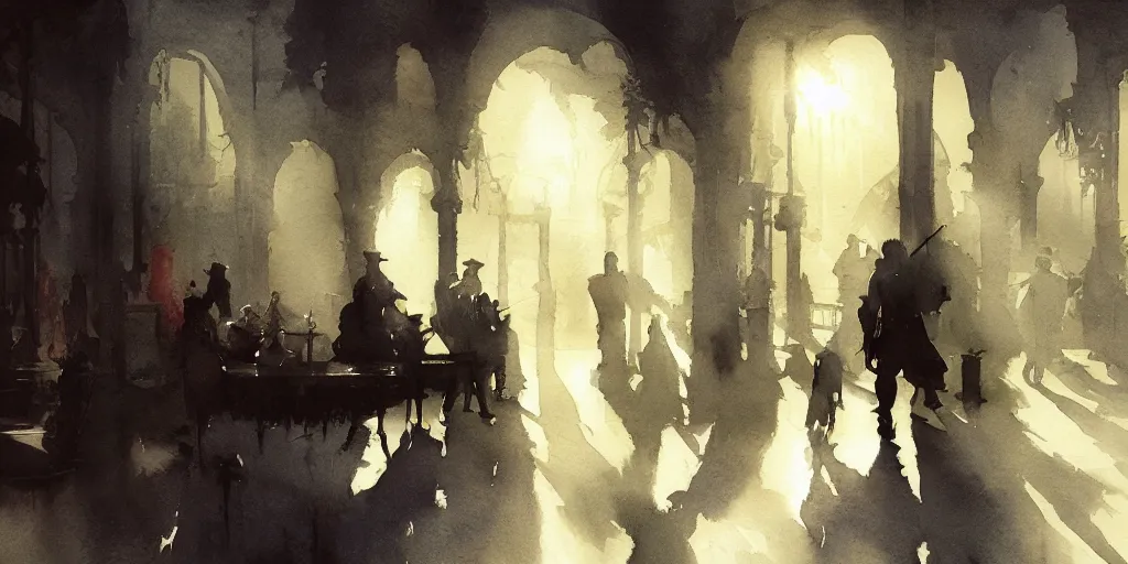 Prompt: watercolor painting of new orleans vampire antique, d 2 f 4 1 9, 3 4 0 c 3 b, very beautiful ambient lighting, sun rays, dust, art by anders zorn, wonderful masterpiece by greg rutkowski, cinematic light, american romanticism by greg manchess, creation by tyler edlin, a little yoshitaka amano spice