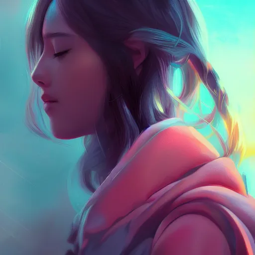 Image similar to portrait of teen girl, art by Ross tran, vivid color palette, digital painting, 3D, octane render, post process in Photoshop, highly detailed