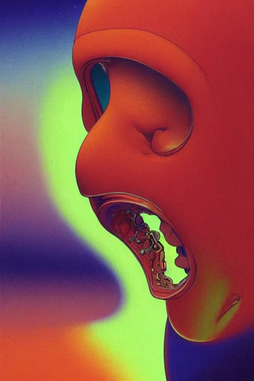 Prompt: a colorful vibrant closeup portrait of a simple cosmonaut licking a tab of LSD acid on his tongue and dreaming psychedelic hallucinations, by kawase hasui, moebius, Edward Hopper and James Gilleard, Zdzislaw Beksinski, Steven Outram colorful flat surreal design, hd, 8k, artstation